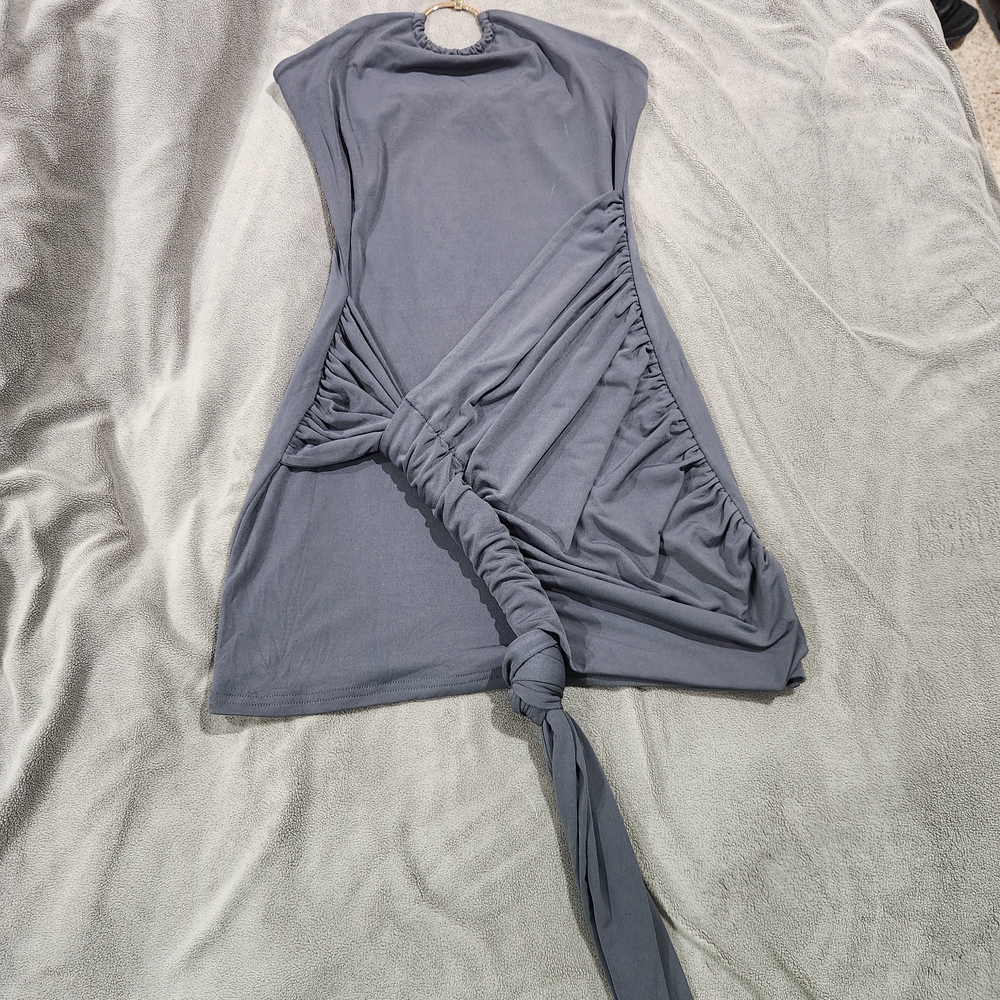 Sleeveless Gray Twist Front Women’s Dress